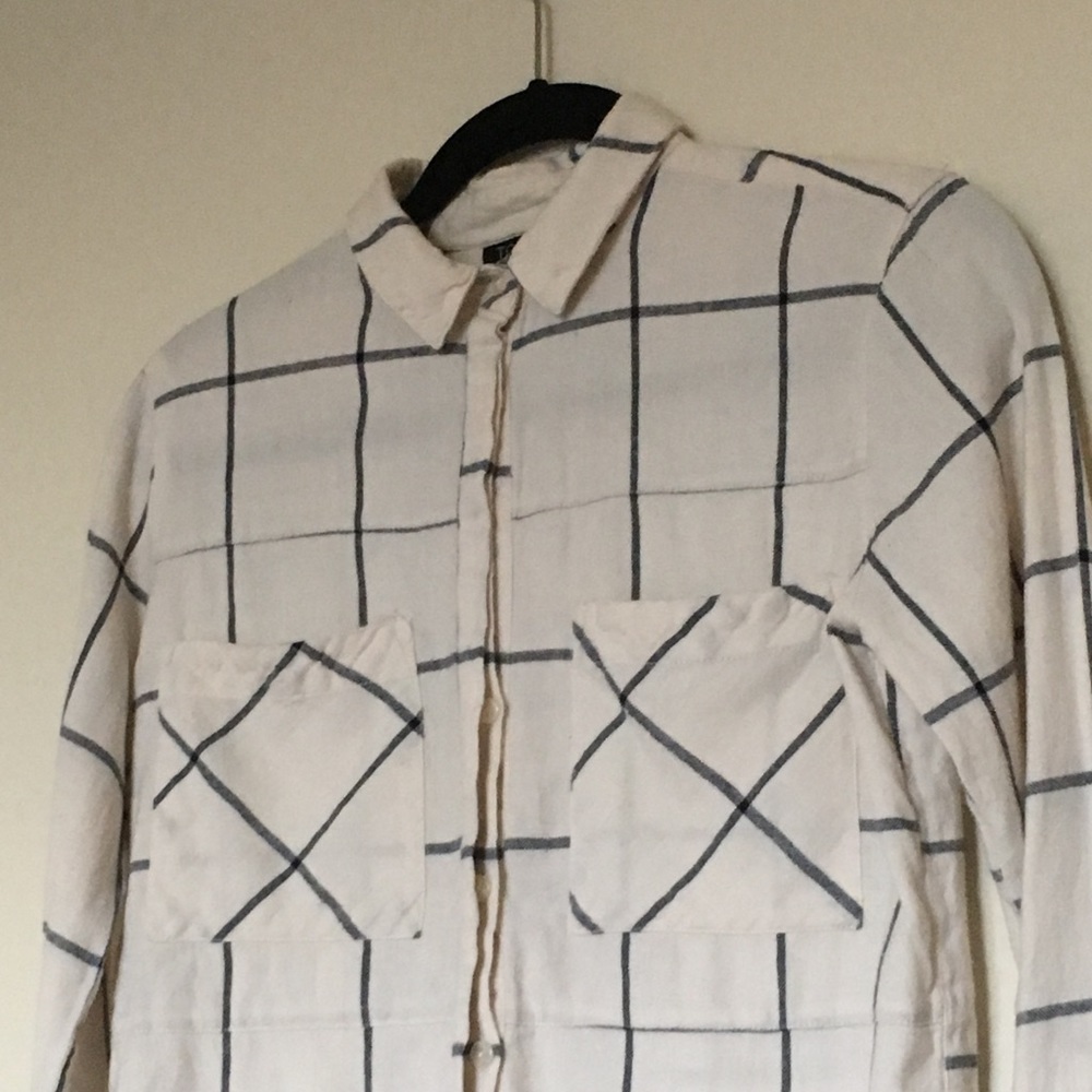topshop flannel button down shirt cream navy plaid